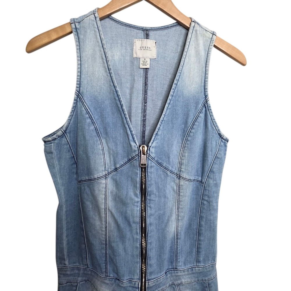 Guess Los Angeles Overalls Womens SZ 6 Denim Skinny Leg Distressed Jumpsuit Y2K - Picture 6 of 13